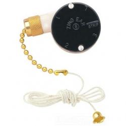 3-SPEED FAN SWITCH WITH POLISHED BRASS FINISH PULL CHAIN SINGLE CAPACITOR 4-WIRE UNIT